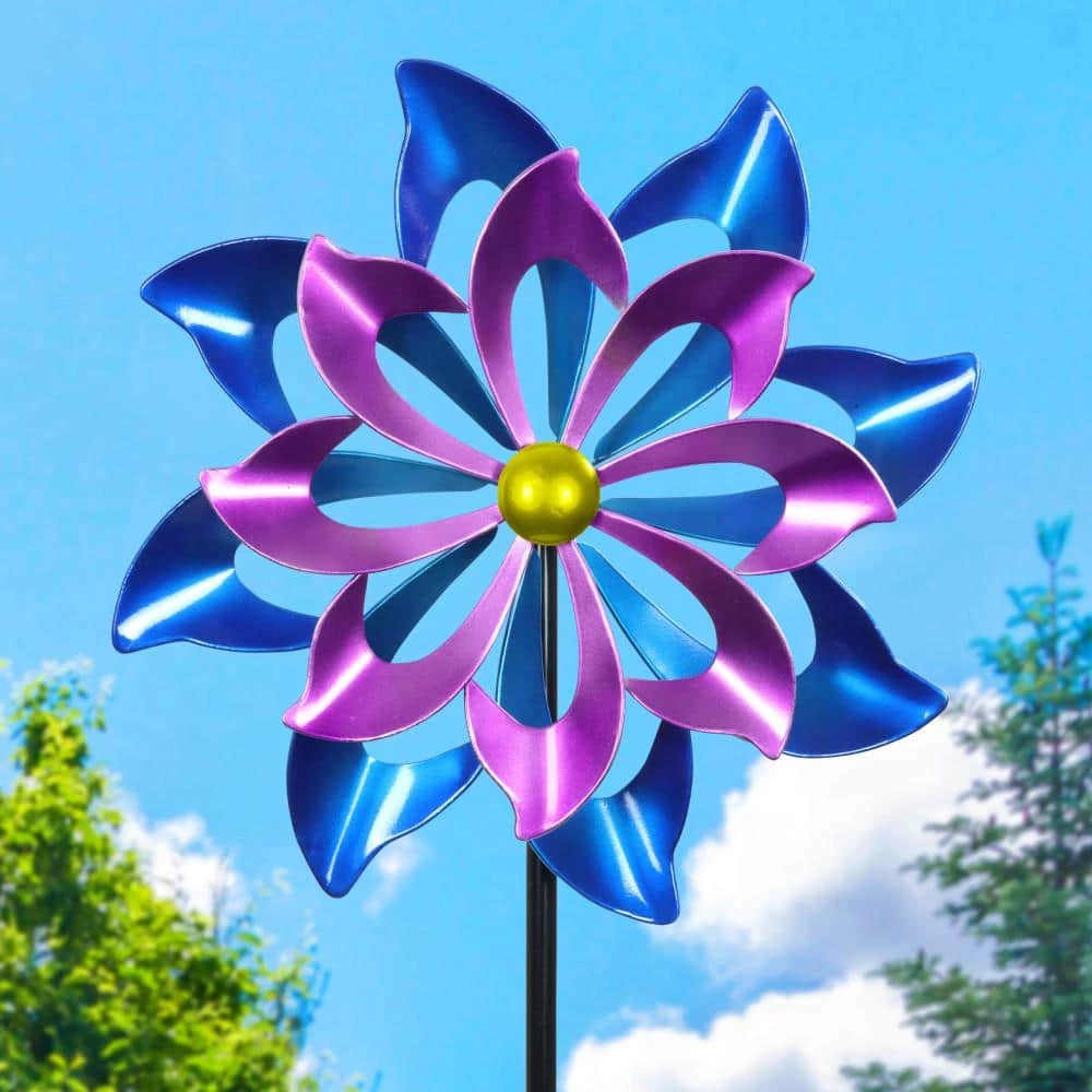 Exhart 5.77 ft. Double Pinwheel Garden Kinetic Spinner Multi-Color Metal Garden Stake 8 Exhart 5.77 ft. Double Pinwheel Garden Kinetic Spinner Multi-Color Metal Garden Stake - Image 6