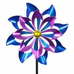 Exhart 5.77 ft. Double Pinwheel Garden Kinetic Spinner Multi-Color Metal Garden Stake