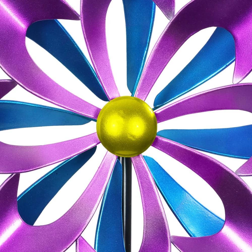 Exhart 5.77 ft. Double Pinwheel Garden Kinetic Spinner Multi-Color Metal Garden Stake 4 Exhart 5.77 ft. Double Pinwheel Garden Kinetic Spinner Multi-Color Metal Garden Stake - Image 2