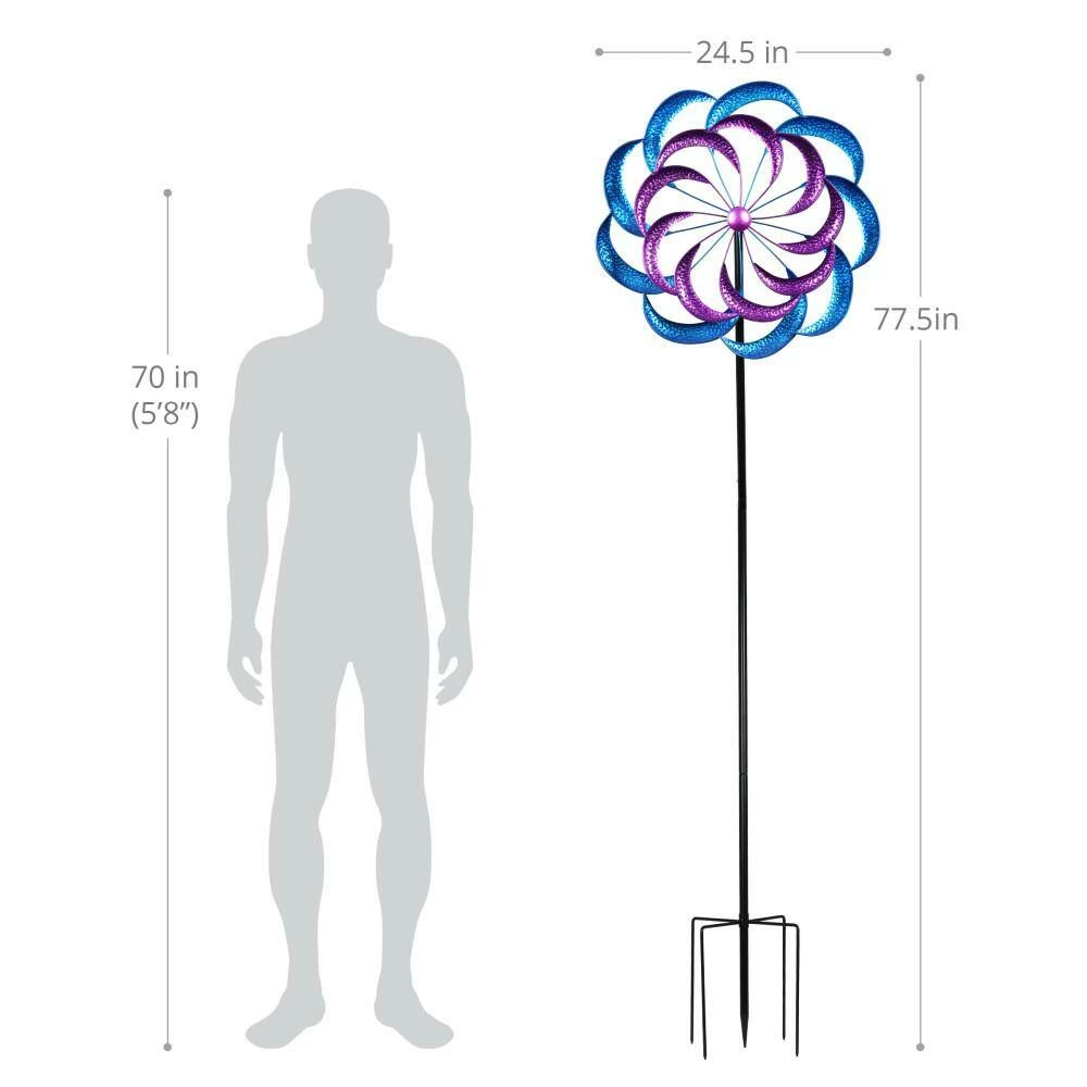 Exhart 6.42 ft. Double Kinetic Garden Spinner Multi-Color Metal Garden Stake 5 Exhart 6.42 ft. Double Kinetic Garden Spinner Multi-Color Metal Garden Stake - Image 3