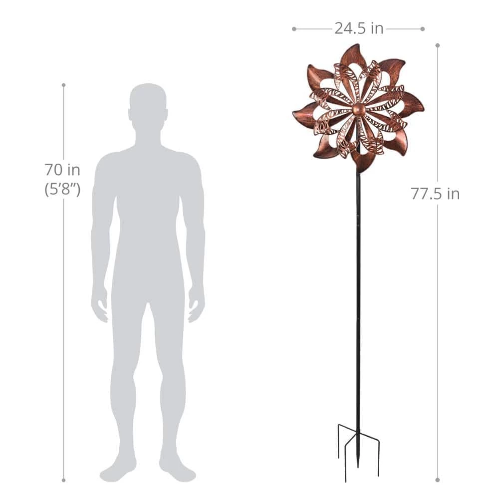 Exhart 6.42 ft. Double Pinwheel Kinetic Tall Spinner Bronze Metal Garden Stake 6 Exhart 6.42 ft. Double Pinwheel Kinetic Tall Spinner Bronze Metal Garden Stake - Image 4