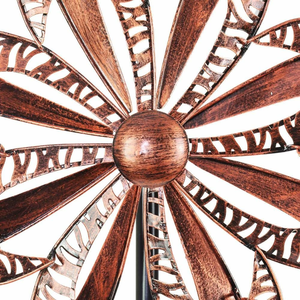 Exhart 6.42 ft. Double Pinwheel Kinetic Tall Spinner Bronze Metal Garden Stake 4 Exhart 6.42 ft. Double Pinwheel Kinetic Tall Spinner Bronze Metal Garden Stake - Image 2
