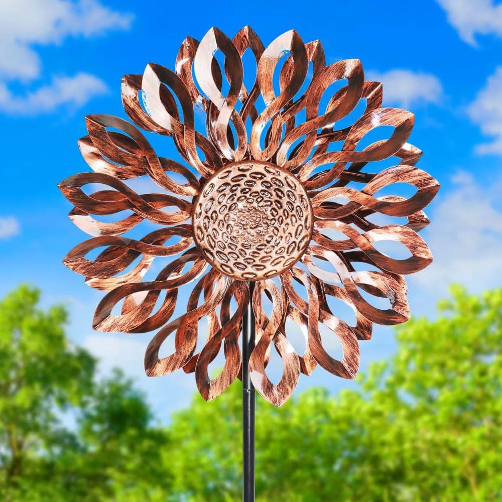 Exhart 5.77 ft. Infinity Double Sunflower Spinner Bronze Metal Garden Stake 8 Exhart 5.77 ft. Infinity Double Sunflower Spinner Bronze Metal Garden Stake - Image 6