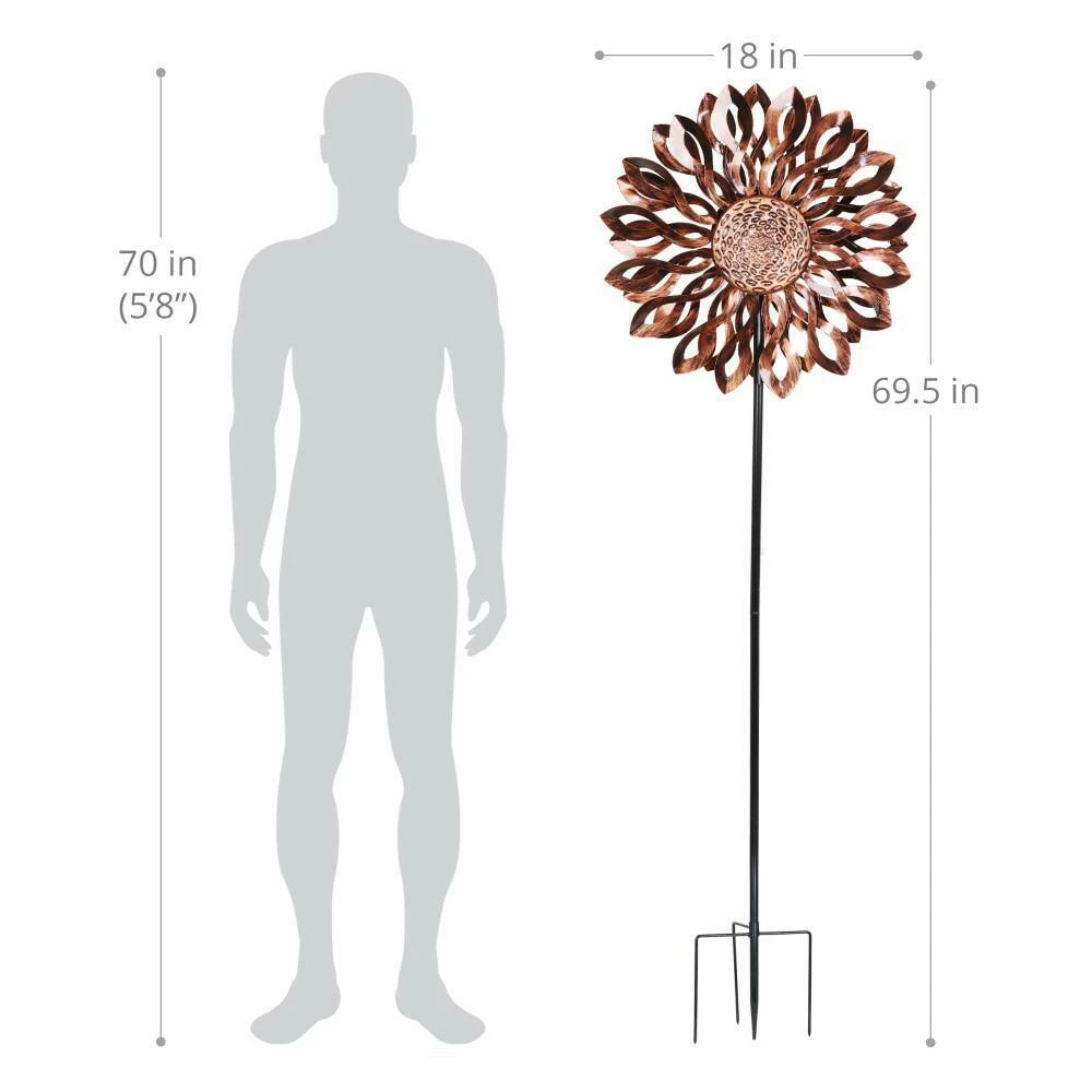 Exhart 5.77 ft. Infinity Double Sunflower Spinner Bronze Metal Garden Stake 5 Exhart 5.77 ft. Infinity Double Sunflower Spinner Bronze Metal Garden Stake - Image 3