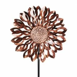 Exhart 5.77 ft. Infinity Double Sunflower Spinner Bronze Metal Garden Stake