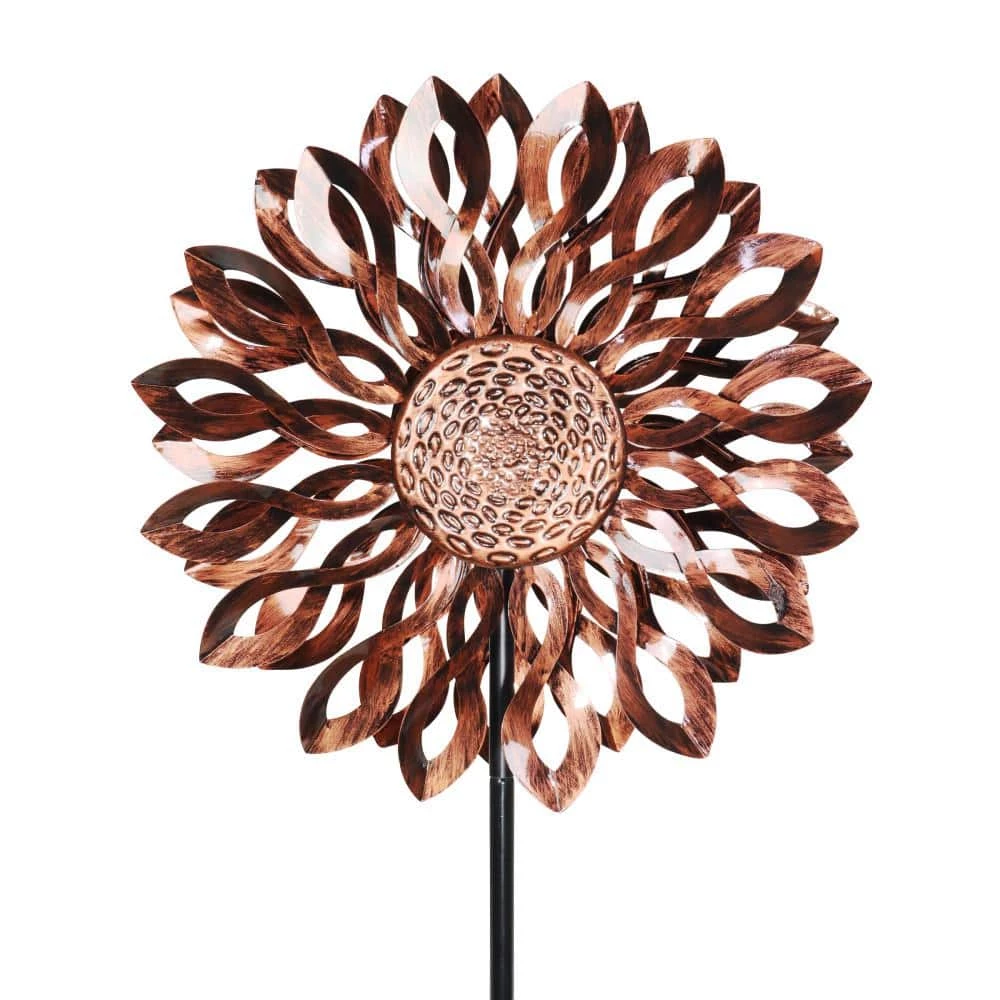Exhart 5.77 ft. Infinity Double Sunflower Spinner Bronze Metal Garden Stake 3 Exhart 5.77 ft. Infinity Double Sunflower Spinner Bronze Metal Garden Stake