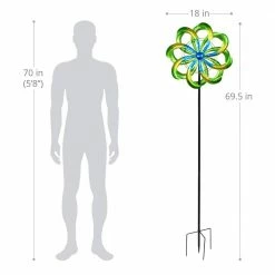 Exhart 5.77 ft. Colorful Double Kinetic Pinwheel Garden Spinner Green Metal Garden Stake 12 Exhart 5.77 ft. Colorful Double Kinetic Pinwheel Garden Spinner Green Metal Garden Stake -Cheap Good Directions Store exhart decorative garden stakes 73377 rs 1f 1000