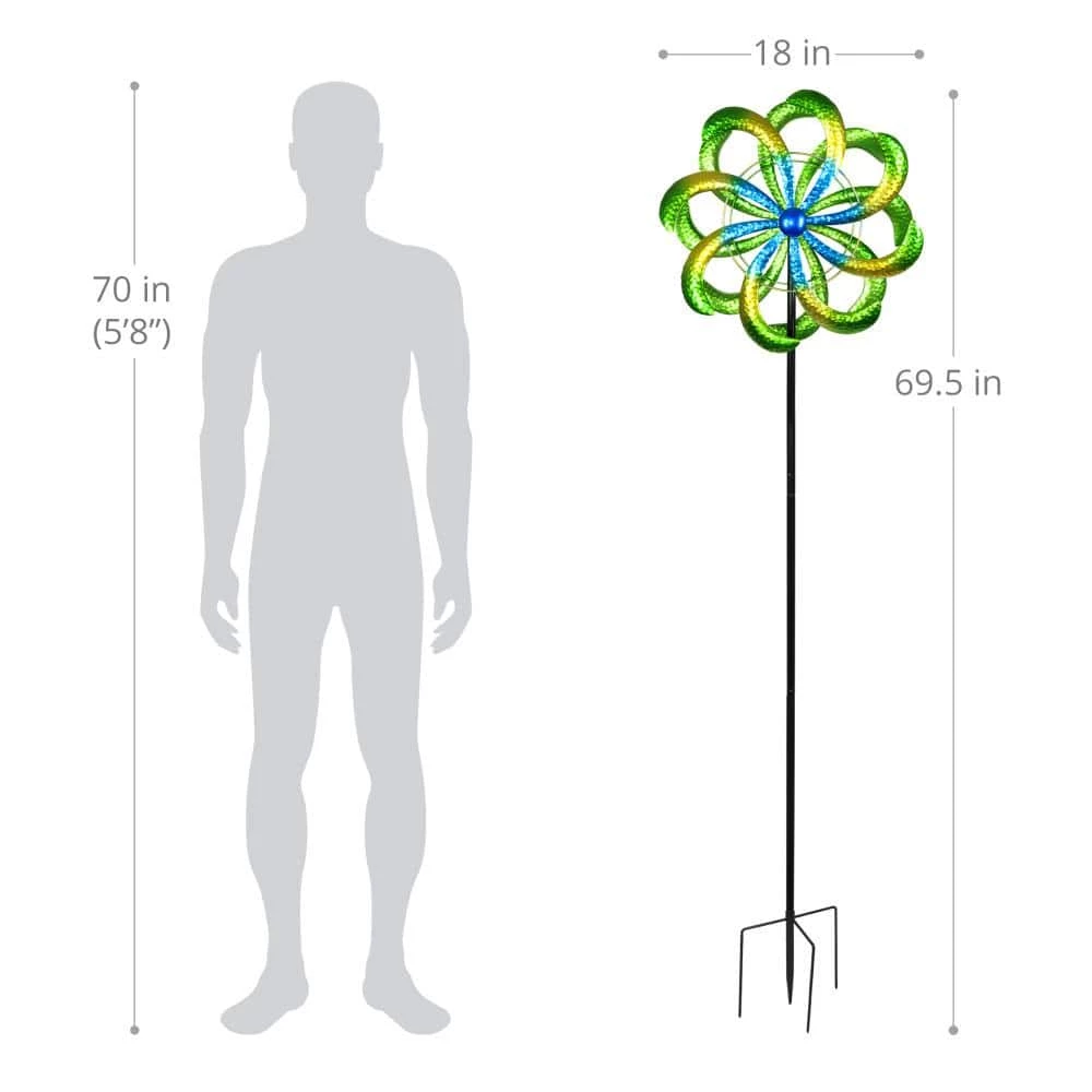 Exhart 5.77 ft. Colorful Double Kinetic Pinwheel Garden Spinner Green Metal Garden Stake 6 Exhart 5.77 ft. Colorful Double Kinetic Pinwheel Garden Spinner Green Metal Garden Stake - Image 4