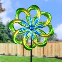 Exhart 5.77 ft. Colorful Double Kinetic Pinwheel Garden Spinner Green Metal Garden Stake 15 Exhart 5.77 ft. Colorful Double Kinetic Pinwheel Garden Spinner Green Metal Garden Stake -Cheap Good Directions Store exhart decorative garden stakes 73377 rs 31 1000