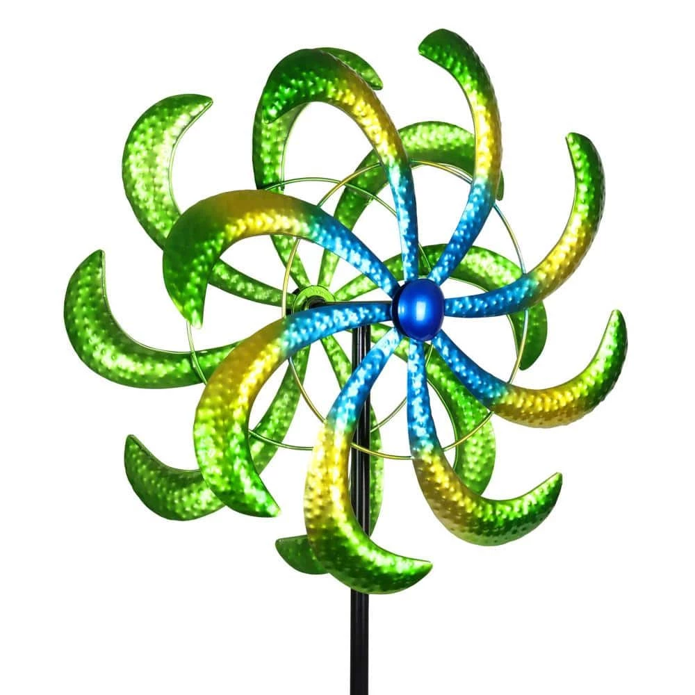 Exhart 5.77 ft. Colorful Double Kinetic Pinwheel Garden Spinner Green Metal Garden Stake 7 Exhart 5.77 ft. Colorful Double Kinetic Pinwheel Garden Spinner Green Metal Garden Stake - Image 5