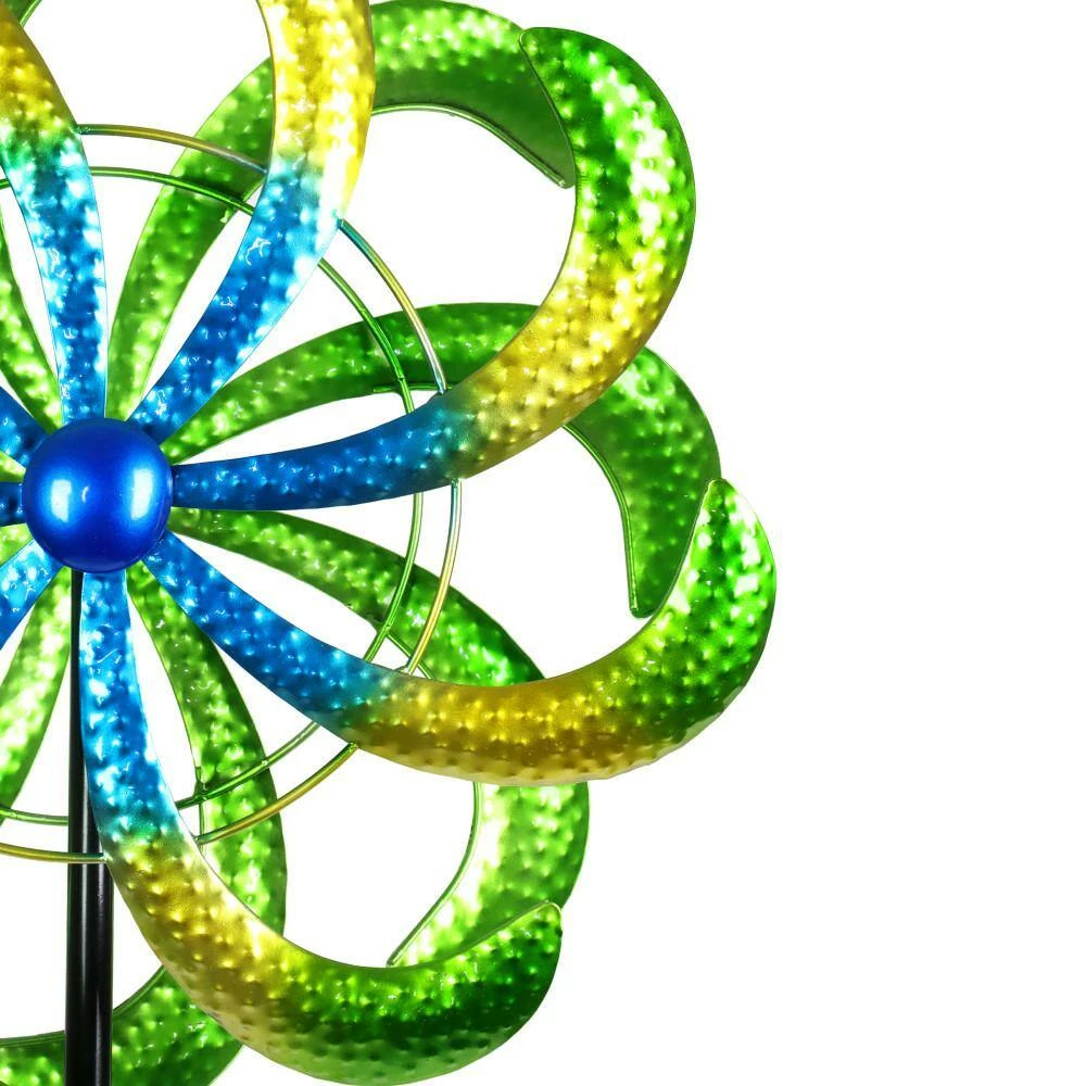 Exhart 5.77 ft. Colorful Double Kinetic Pinwheel Garden Spinner Green Metal Garden Stake 5 Exhart 5.77 ft. Colorful Double Kinetic Pinwheel Garden Spinner Green Metal Garden Stake - Image 3