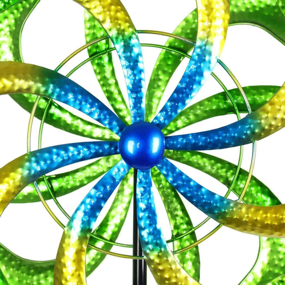 Exhart 5.77 ft. Colorful Double Kinetic Pinwheel Garden Spinner Green Metal Garden Stake 4 Exhart 5.77 ft. Colorful Double Kinetic Pinwheel Garden Spinner Green Metal Garden Stake - Image 2