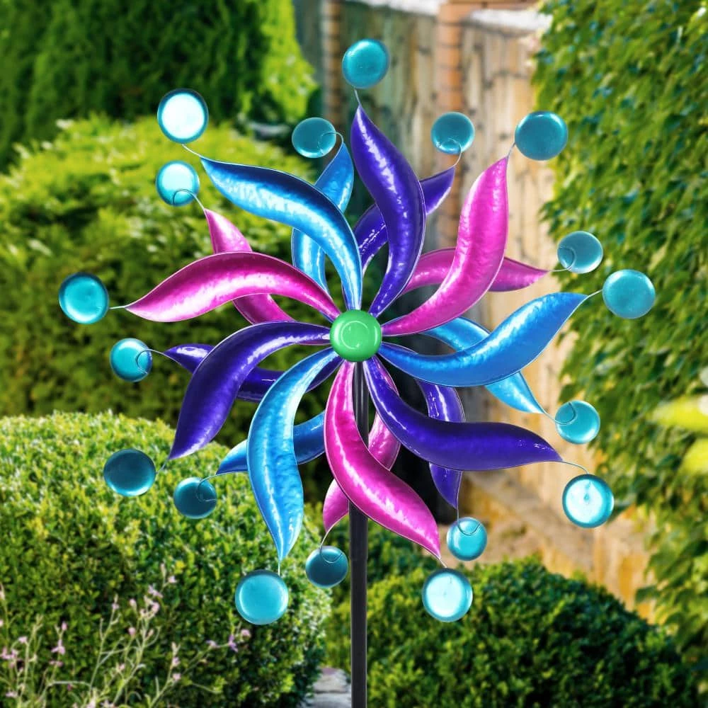Exhart 7.0 ft. Kinetic Windmill Spinner Multi-Color Metal Garden Stake 6 Exhart 7.0 ft. Kinetic Windmill Spinner Multi-Color Metal Garden Stake - Image 4