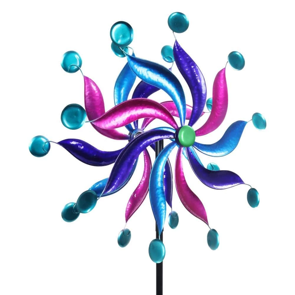 Exhart 7.0 ft. Kinetic Windmill Spinner Multi-Color Metal Garden Stake 4 Exhart 7.0 ft. Kinetic Windmill Spinner Multi-Color Metal Garden Stake - Image 2