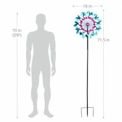 Exhart 5.77 ft. Double Kinetic Garden Spinner Multi-Color Metal Garden Stake 11 Exhart 5.77 ft. Double Kinetic Garden Spinner Multi-Color Metal Garden Stake -Cheap Good Directions Store exhart decorative garden stakes 73647 rs 4f 1000