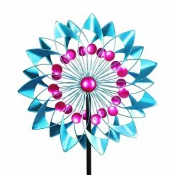 Exhart 5.77 ft. Double Kinetic Garden Spinner Multi-Color Metal Garden Stake