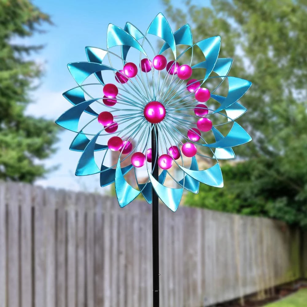 Exhart 5.77 ft. Double Kinetic Garden Spinner Multi-Color Metal Garden Stake 8 Exhart 5.77 ft. Double Kinetic Garden Spinner Multi-Color Metal Garden Stake - Image 6