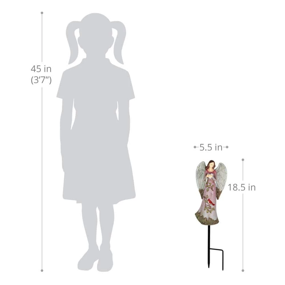 Exhart Solar Hand Painted Angel with Heart and Cardinal 1.53 ft. Multi-Color Resin Garden Stake 7 Exhart Solar Hand Painted Angel with Heart and Cardinal 1.53 ft. Multi-Color Resin Garden Stake - Image 5