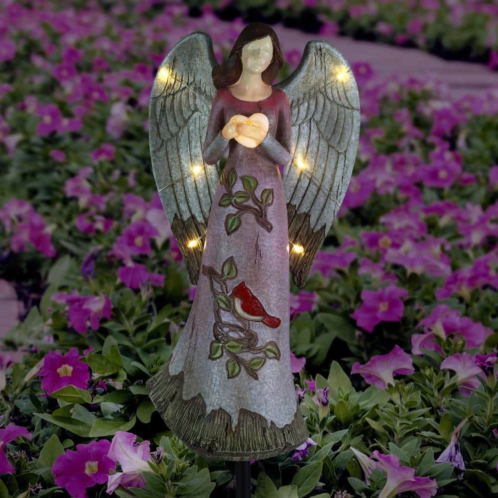 Exhart Solar Hand Painted Angel with Heart and Cardinal 1.53 ft. Multi-Color Resin Garden Stake 11 Exhart Solar Hand Painted Angel with Heart and Cardinal 1.53 ft. Multi-Color Resin Garden Stake - Image 9