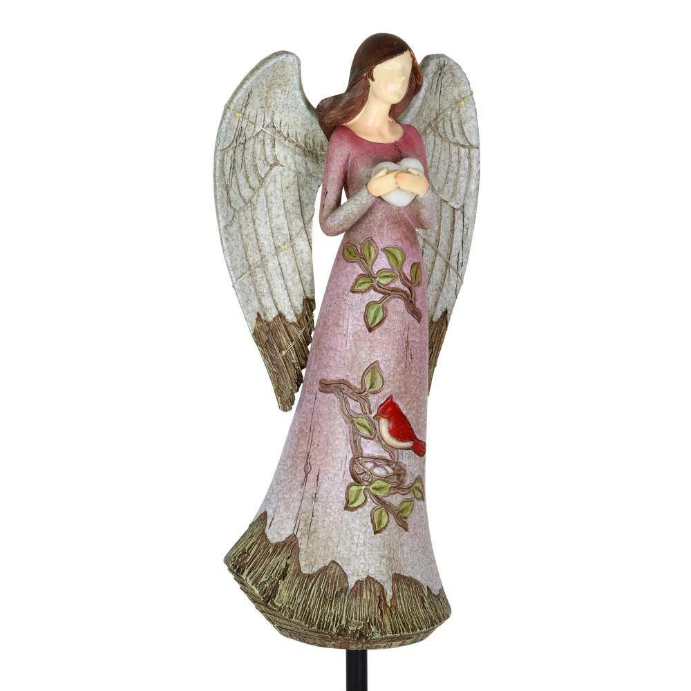 Exhart Solar Hand Painted Angel with Heart and Cardinal 1.53 ft. Multi-Color Resin Garden Stake 9 Exhart Solar Hand Painted Angel with Heart and Cardinal 1.53 ft. Multi-Color Resin Garden Stake - Image 7