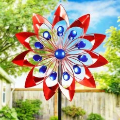 Exhart Double Windmill Kinetic Spinner 5.77 ft. Patriotic USA Metal Garden Stake 15 Exhart Double Windmill Kinetic Spinner 5.77 ft. Patriotic USA Metal Garden Stake -Cheap Good Directions Store exhart decorative garden stakes 74260 rs 31 1000