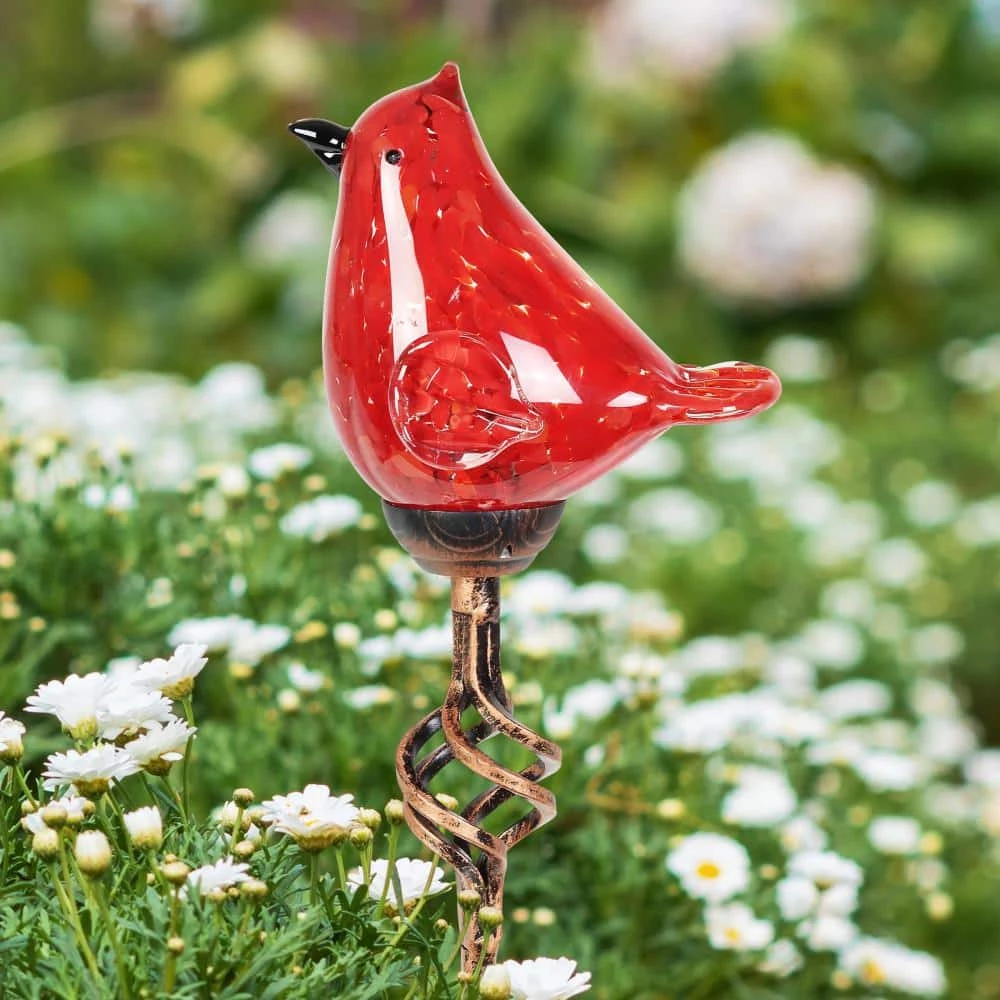 Exhart Solar Red Cardinal with Finial 2.58 ft. Red Metal Garden Stake 4 Exhart Solar Red Cardinal with Finial 2.58 ft. Red Metal Garden Stake - Image 2