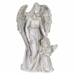 Exhart Solar Halo Angel with Girl Garden Statue