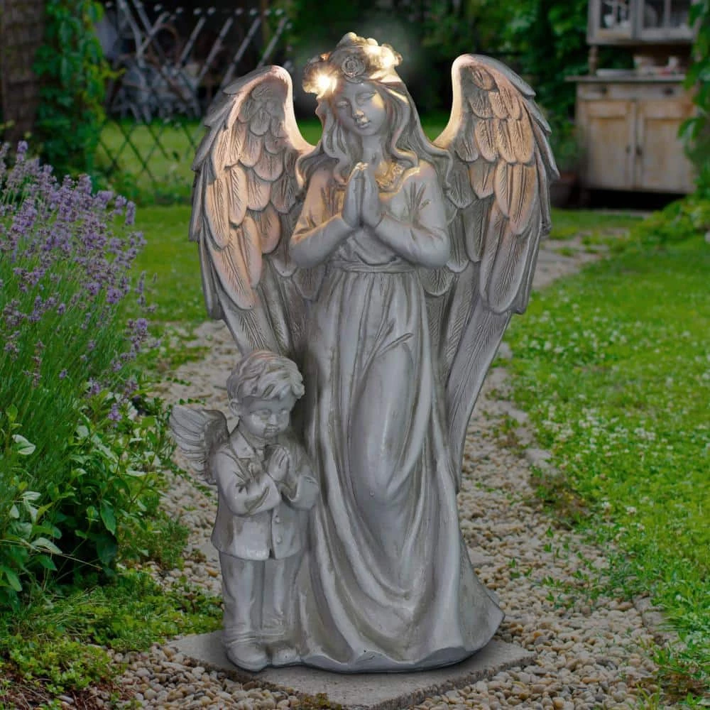 Exhart LED Halo Angel with Boy with Timer Garden Statue 13 Exhart LED Halo Angel with Boy with Timer Garden Statue - Image 11