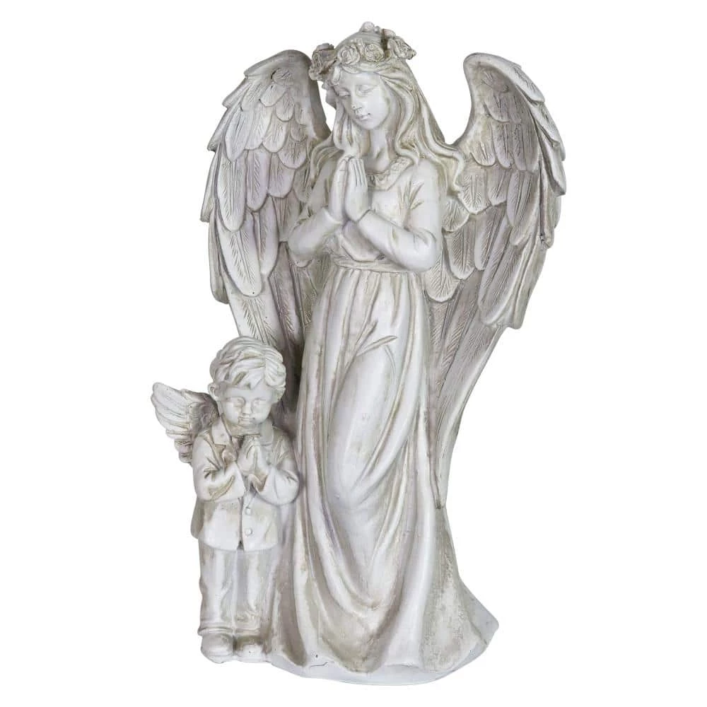 Exhart LED Halo Angel with Boy with Timer Garden Statue 3 Exhart LED Halo Angel with Boy with Timer Garden Statue