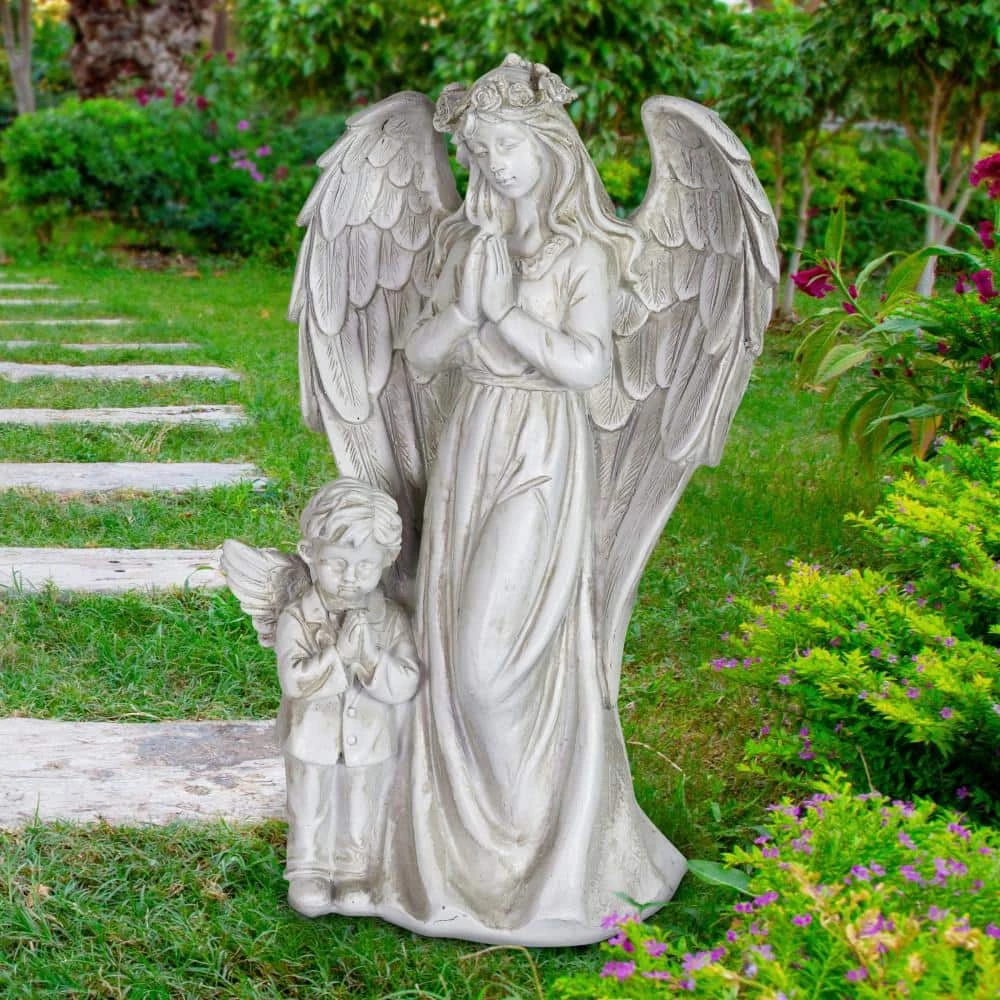 Exhart LED Halo Angel with Boy with Timer Garden Statue 7 Exhart LED Halo Angel with Boy with Timer Garden Statue - Image 5