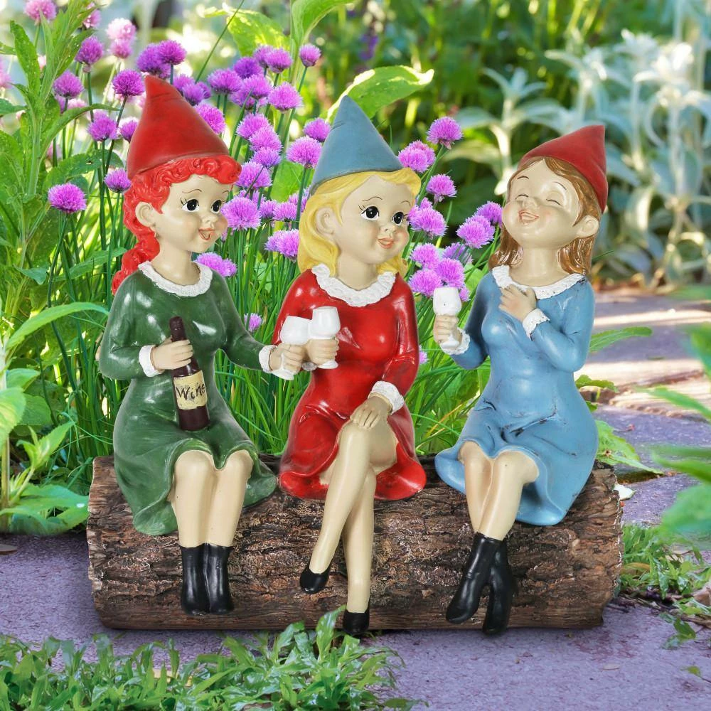Exhart Solar Good Time Gals Wine Gnome Garden Statue 6 Exhart Solar Good Time Gals Wine Gnome Garden Statue - Image 4