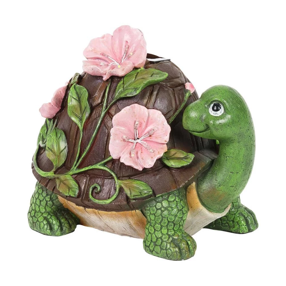 Exhart Solar Turtle with Pink Flowers Garden Statue 10 Exhart Solar Turtle with Pink Flowers Garden Statue - Image 8