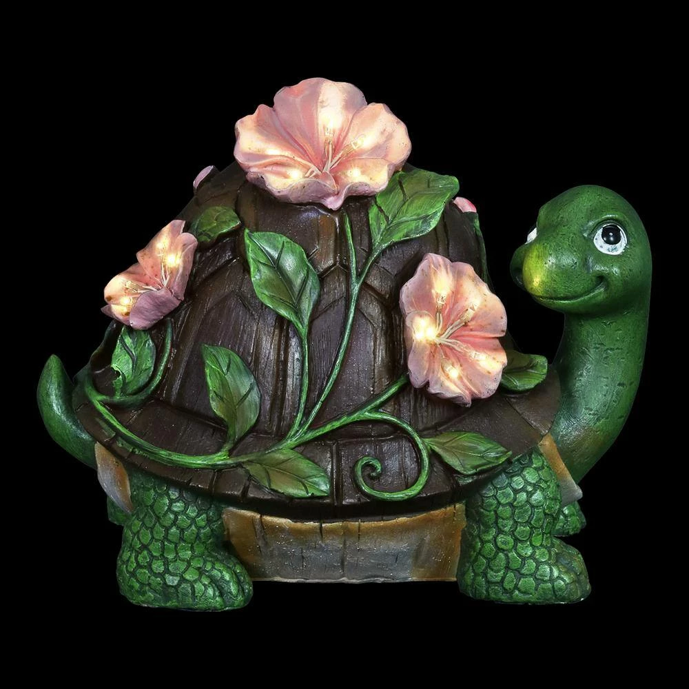 Exhart Solar Turtle with Pink Flowers Garden Statue 5 Exhart Solar Turtle with Pink Flowers Garden Statue - Image 3