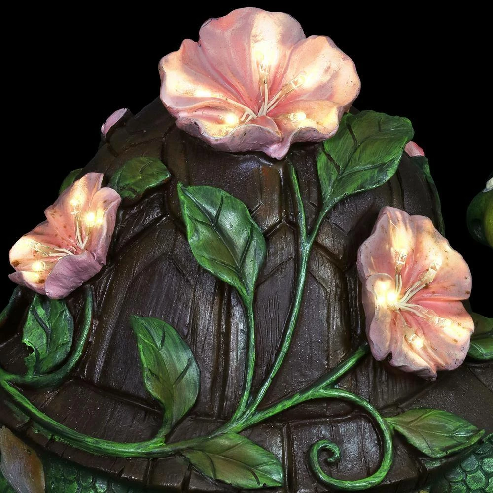 Exhart Solar Turtle with Pink Flowers Garden Statue 11 Exhart Solar Turtle with Pink Flowers Garden Statue - Image 9