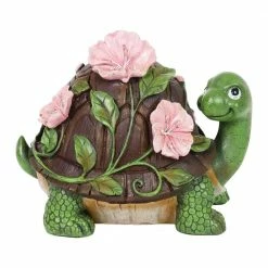 Exhart Solar Turtle with Pink Flowers Garden Statue