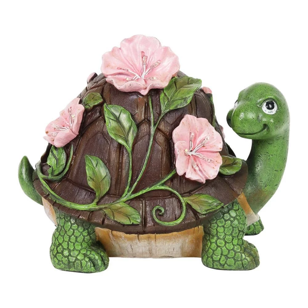 Exhart Solar Turtle with Pink Flowers Garden Statue 3 Exhart Solar Turtle with Pink Flowers Garden Statue