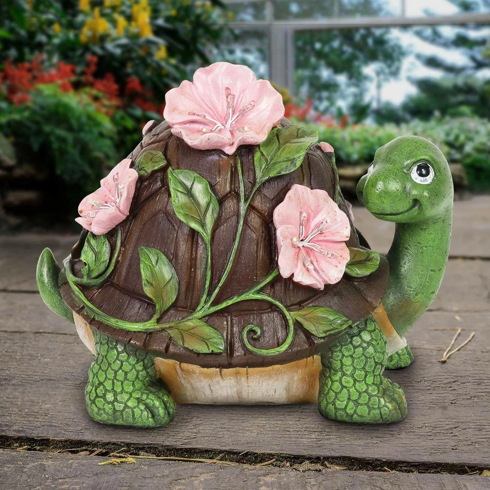 Exhart Solar Turtle with Pink Flowers Garden Statue 8 Exhart Solar Turtle with Pink Flowers Garden Statue - Image 6