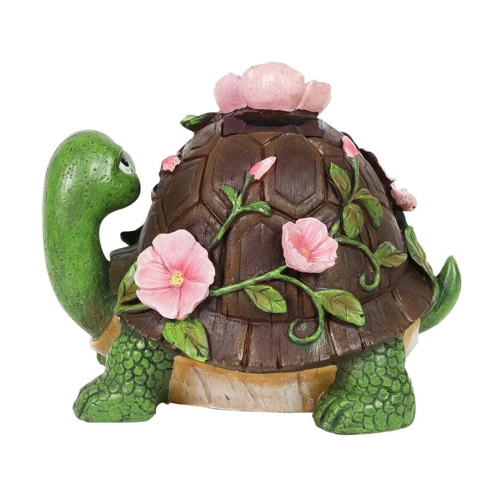 Exhart Solar Turtle with Pink Flowers Garden Statue 4 Exhart Solar Turtle with Pink Flowers Garden Statue - Image 2