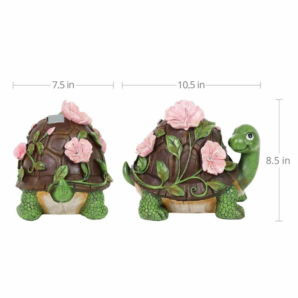 Exhart Solar Turtle with Pink Flowers Garden Statue 12 Exhart Solar Turtle with Pink Flowers Garden Statue - Image 10