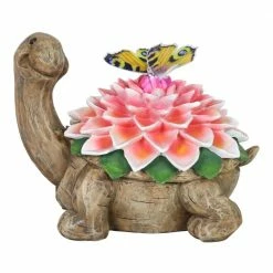 Exhart Solar Turtle with Color Changing Butterfly Garden Statue