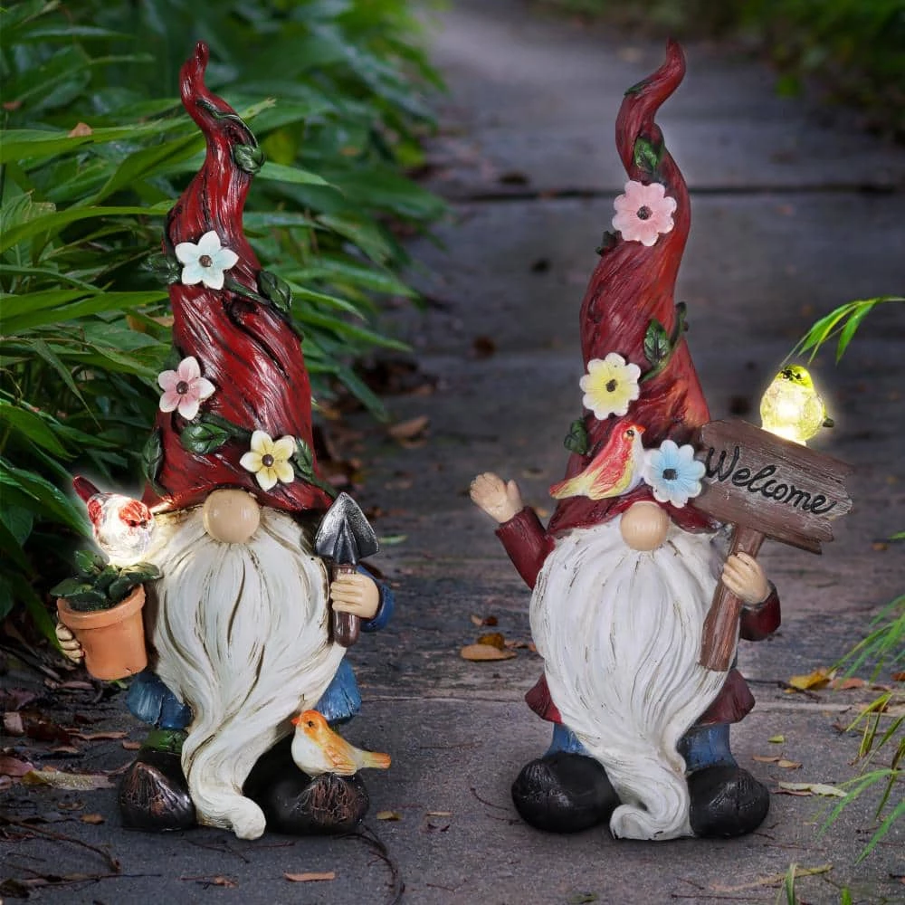 Exhart 12 in. Solar with Welcome Sign Gnomes Garden Statue (2-Pack) 10 Exhart 12 in. Solar with Welcome Sign Gnomes Garden Statue (2-Pack) - Image 8