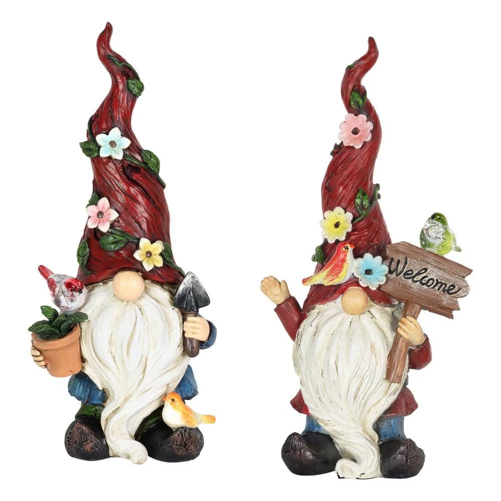 Exhart 12 in. Solar with Welcome Sign Gnomes Garden Statue (2-Pack) 3 Exhart 12 in. Solar with Welcome Sign Gnomes Garden Statue (2-Pack)