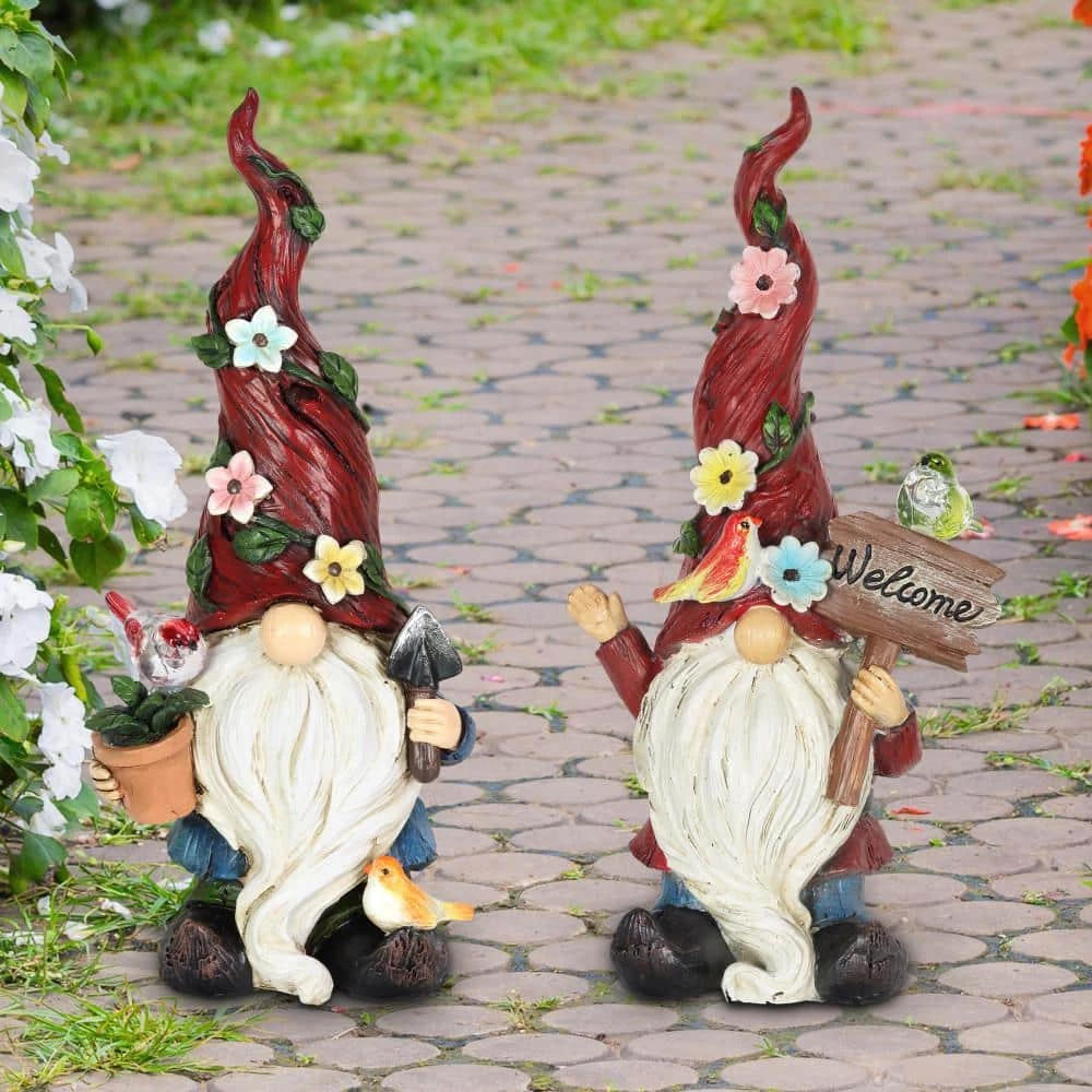 Exhart 12 in. Solar with Welcome Sign Gnomes Garden Statue (2-Pack) 4 Exhart 12 in. Solar with Welcome Sign Gnomes Garden Statue (2-Pack) - Image 2
