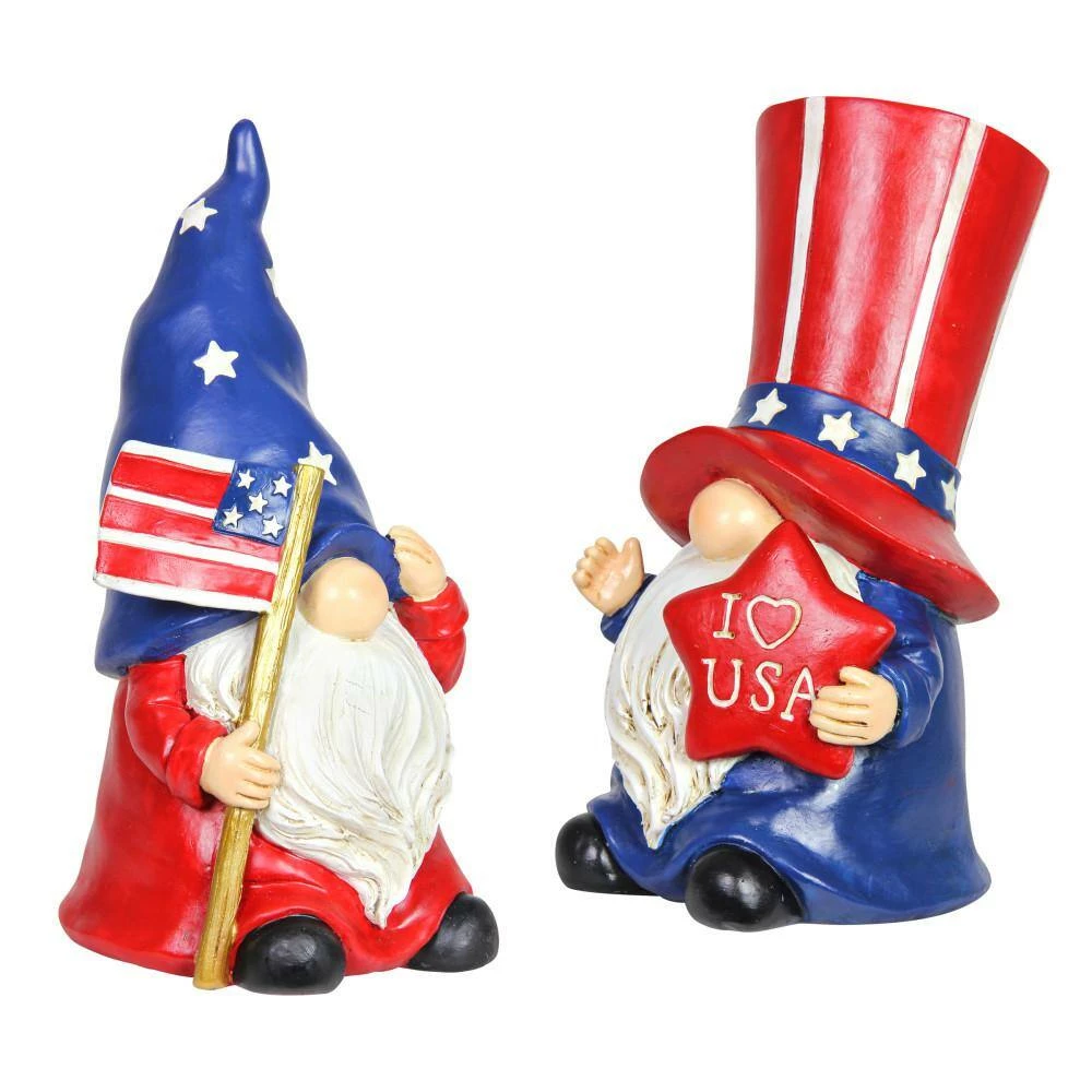 Exhart Hand Painted Uncle Sam and USA Flag, 6 in. x 10 in. Gnome Garden Statue 2-Pack 4 Exhart Hand Painted Uncle Sam and USA Flag, 6 in. x 10 in. Gnome Garden Statue 2-Pack - Image 2