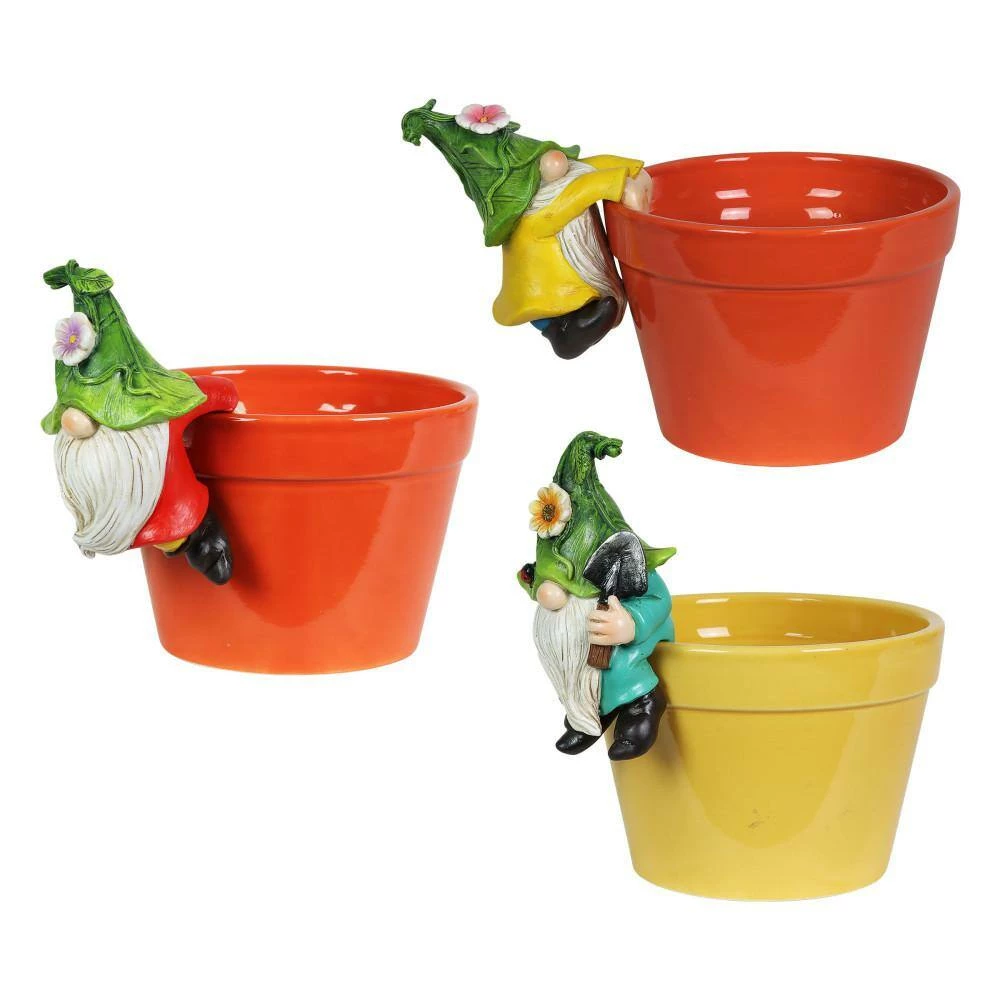 Exhart Hand Painted Leaf Hat Pot Perchers, 3.5 in. x 4.5 Gnome Garden Statue (3-Pack) 6 Exhart Hand Painted Leaf Hat Pot Perchers, 3.5 in. x 4.5 Gnome Garden Statue (3-Pack) - Image 4