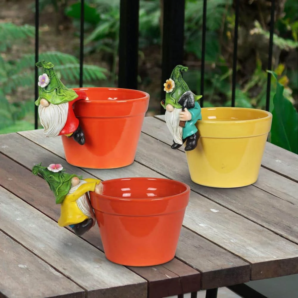 Exhart Hand Painted Leaf Hat Pot Perchers, 3.5 in. x 4.5 Gnome Garden Statue (3-Pack) 10 Exhart Hand Painted Leaf Hat Pot Perchers, 3.5 in. x 4.5 Gnome Garden Statue (3-Pack) - Image 8