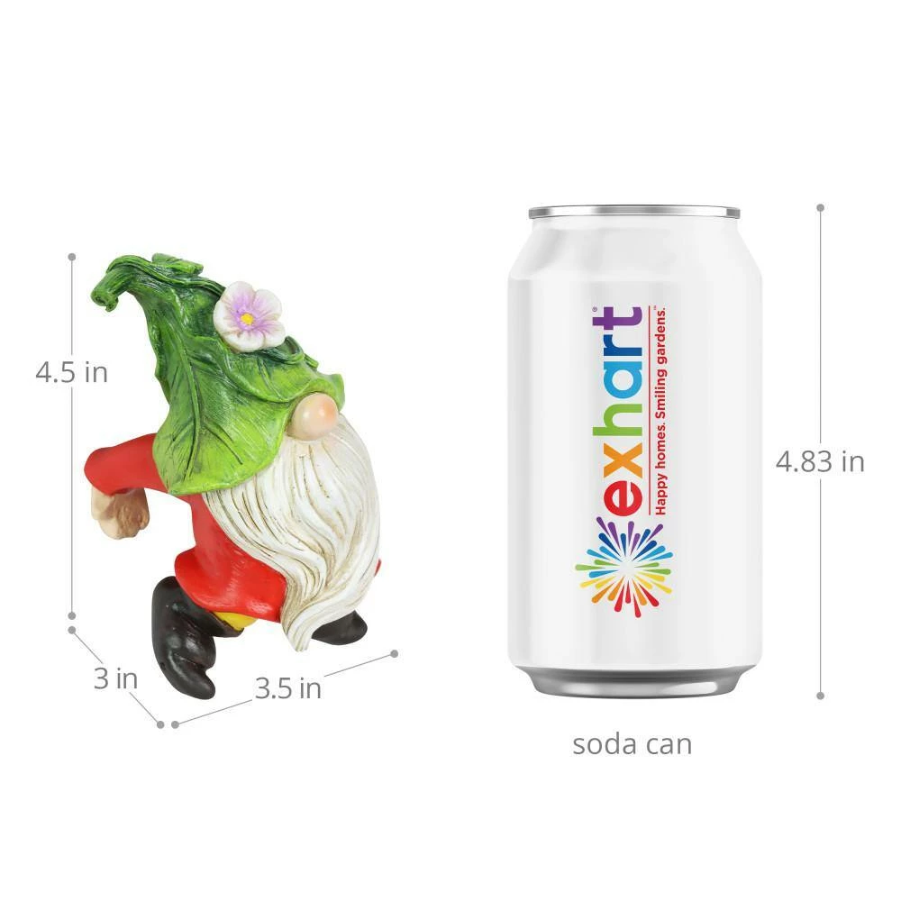 Exhart Hand Painted Leaf Hat Pot Perchers, 3.5 in. x 4.5 Gnome Garden Statue (3-Pack) 7 Exhart Hand Painted Leaf Hat Pot Perchers, 3.5 in. x 4.5 Gnome Garden Statue (3-Pack) - Image 5