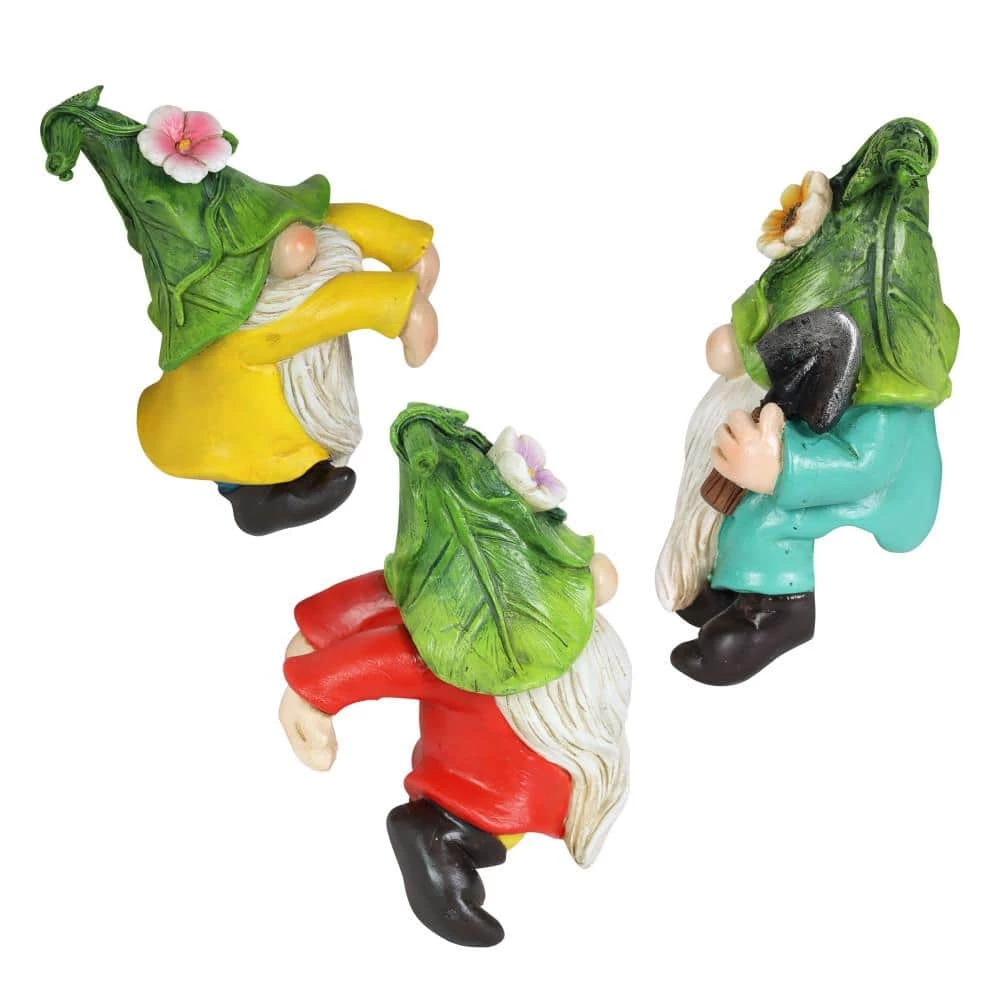 Exhart Hand Painted Leaf Hat Pot Perchers, 3.5 in. x 4.5 Gnome Garden Statue (3-Pack) 5 Exhart Hand Painted Leaf Hat Pot Perchers, 3.5 in. x 4.5 Gnome Garden Statue (3-Pack) - Image 3
