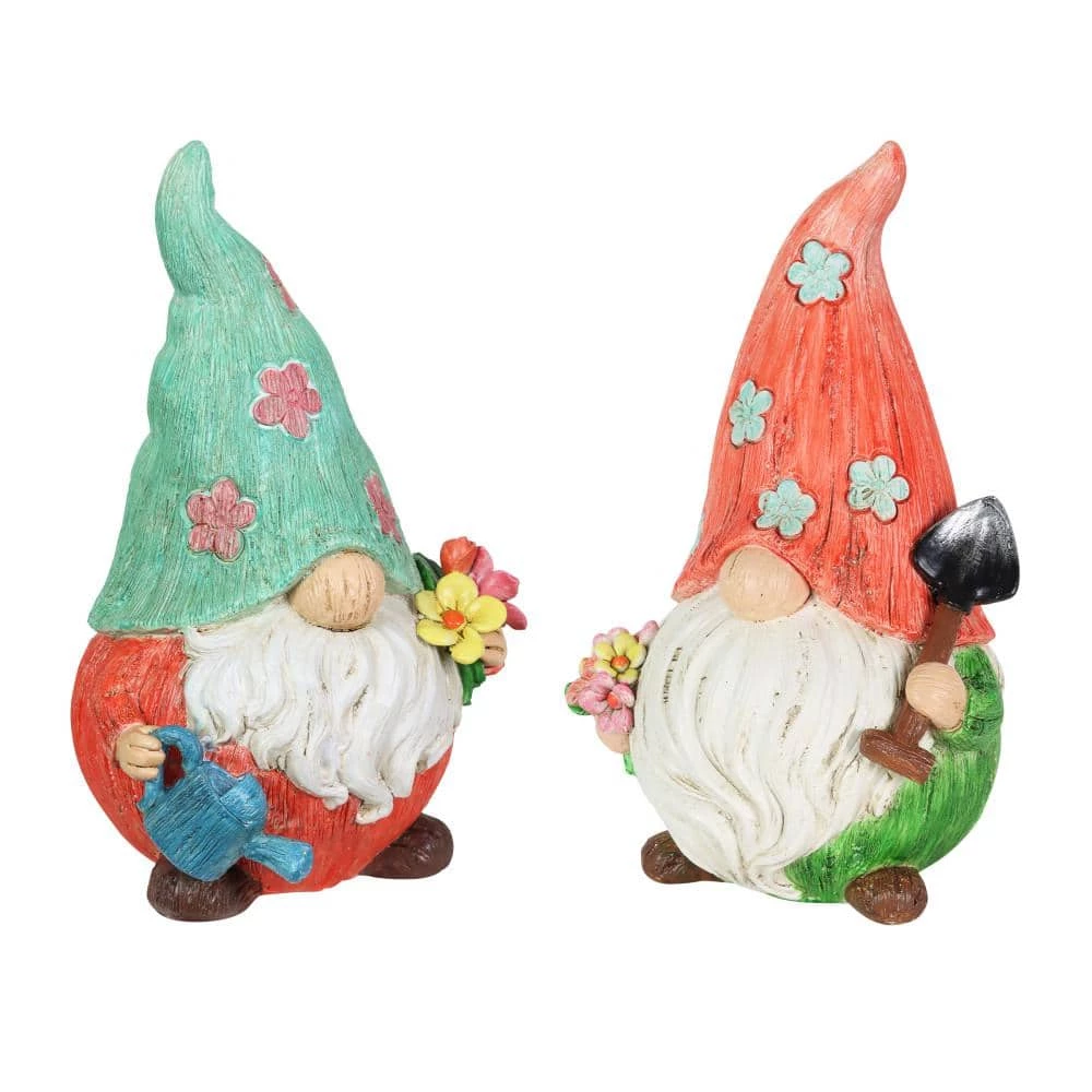 Exhart Pastel Daisy Hat, 5.5 in. x 8.5 in. Gnome Garden Statue 2-Pack 4 Exhart Pastel Daisy Hat, 5.5 in. x 8.5 in. Gnome Garden Statue 2-Pack - Image 2