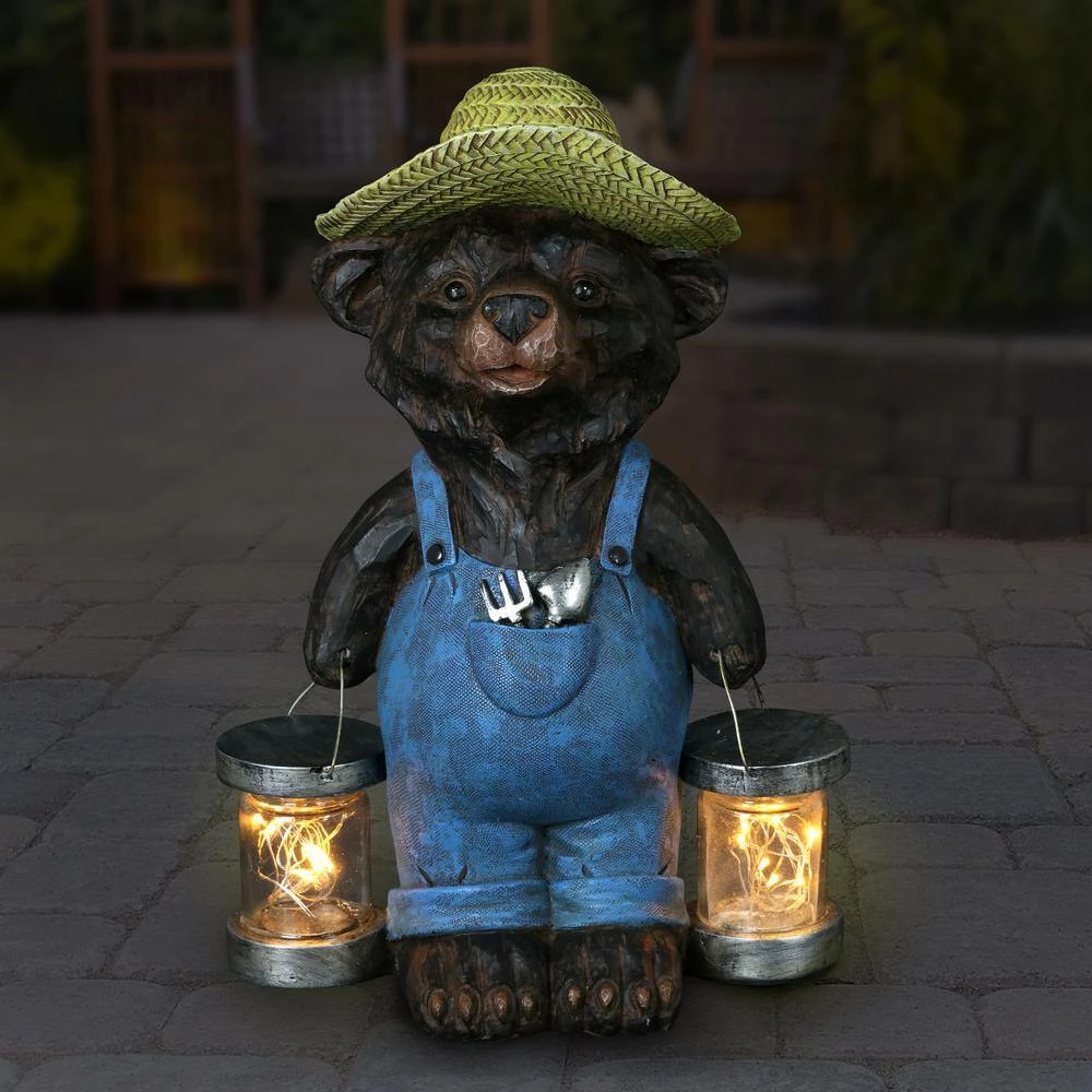 Exhart Solar Rustic Farmhouse Bear with Firefly Jars Garden Statue 7 Exhart Solar Rustic Farmhouse Bear with Firefly Jars Garden Statue - Image 5